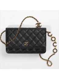 Chanel WOC Original Caviar Leather Flap cross-body bag CC33814 black& Gold chain HY3314nQ90
