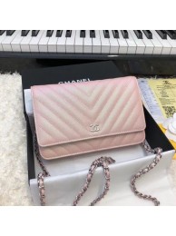 Chanel WOC Original Caviar Leather Flap cross-body bag V33814 pink silver chain HY11488JD28