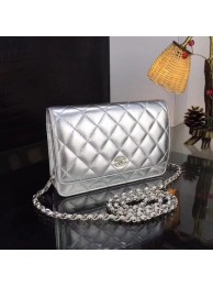 Chanel WOC Original Sheepskin Leather Flap cross-body bag CF33814 Silver Silver chain HY12782Zw99