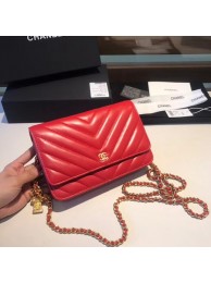 Chanel WOC Original sheepskin Leather Flap Shoulder Bag D33814 red HY14565lu18