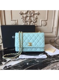 Chanel WOC Original Sheepskin Leather Shoulder Bag D33814 Skyblue HY22565fw56