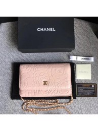 Chanel WOC Pink Camellia Leather mini Flap Bag A33814 Gold HY2584nQ90