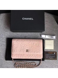 Chanel WOC Pink Camellia Leather mini Flap Bag A33814 Silver HY11727Dq89