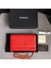 Chanel WOC Red Camellia Leather mini Flap Bag A33814 Gold HY24413Mc61