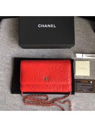 Chanel WOC Red Camellia Leather mini Flap Bag A33814 Silver HY839bm74