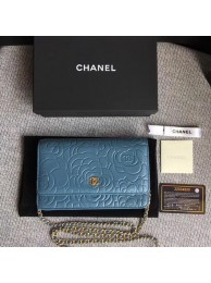 Chanel WOC Skyblue Camellia Leather mini Flap Bag A33814 Gold HY1559Is79