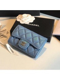 Cheap Chanel card holder Calfskin & Gold-Tone Metal A80799 blue HY7141ZZ98