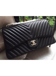 Cheap Chanel Classic Flap Bag Black Sheepskin Chevron Quilting A1113 Gold HY26289sJ42