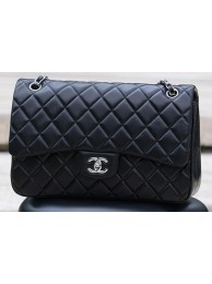 Cheap Chanel Jumbo Classic Black Sheepskin Flap Bag A58600 Silver HY19037sZ66