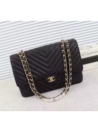 Cheap Chanel Maxi Quilted Classic Flap Bag Black Chevron Cannage Pattern A58601 Gold HY11521ZZ98