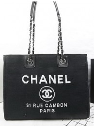 Cheap Copy Chanel Medium Canvas Tote Shopping Bag A67001 Black HY13110Eq45