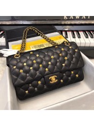 Cheap Fake CHANEL Classic Handbag Lambskin Gold-Tone & Ruthenium-Finish Metal A01112 Black HY8520BC48