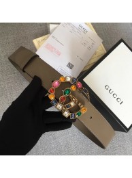 Cheap Gucci Leather belt with crystal Double G buckle 513184 grey HY9182sZ66