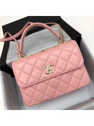 Copy 1:1 Chanel CC original lambskin top handle flap bag 92236 pink&Gold-Tone Metal HY4133xD64