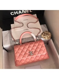 Copy 1:1 Chanel original Caviar leather flap bag top handle A92290 pink&silver-Tone Metal HY15813xD64