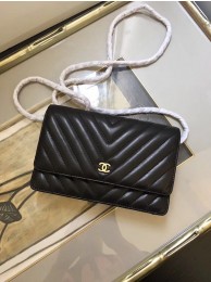 Copy 1:1 Chanel WOC Original sheepskin Leather Flap Shoulder Bag A33814 Black HY11068xD64