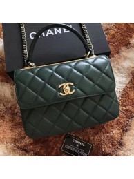 Copy Best Chanel Classic Top Handle Bag Sheepskin Leather CHA2371 Deep Green HY7009Qc72