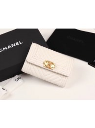 Copy Chanel Calfskin Leather Card packet & Gold-Tone Metal A80603 white HY2167Zn71