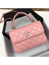Copy Chanel CC original lambskin top handle flap bag 92236 pink&silver-Tone Metal HY4222Kn92
