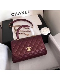 Copy Chanel original Caviar leather flap bag top handle A92290 purple&Gold-Tone Metal HY22972Zn71