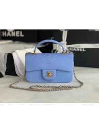 Copy Chanel Snake skin mini flap bag with top handle AS2431 blue HY6400Ey31