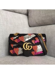 Copy Gucci GG Marmont velvet small shoulder bag 443497B black HY4575Ey31