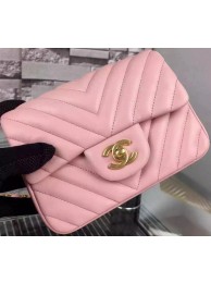 Designer Chanel Classic mini Flap Bag Chevron Sheepskin Leather A68748 Pink HY2065vs94