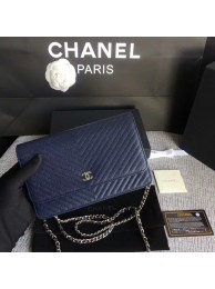 Designer Chanel WOC Flap Shoulder Bag Dark Blue Calfskin Leather A33814 Silver HY26520vs94