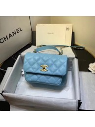Designer Replica Chanel flap bag Grained Calfskin & Gold-Tone Metal AS1155 light blue HY20242CF36