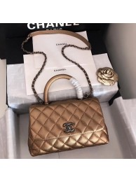 Designer Replica Chanel original Caviar leather flap bag top handle A92290 bronze&silver-Tone Metal HY4912CF36