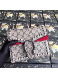 Designer Replica Gucci Dionysus GG Supreme canvas crystal mini bag 421970 red HY1627CF36