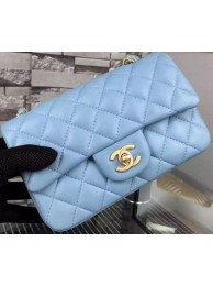 Fake 1:1 Chanel Classic mini Flap Bag SkyBlue Sheepskin Leather A67350 Gold HY24588YK70