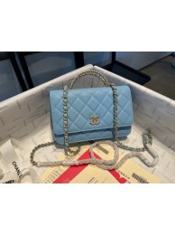 Fake Best Chanel mini Shoulder Bag Grained Calfskin&Gold-Tone Metal AP2804 light blue HY5842Nk59