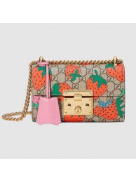 Fake Best Gucci Padlock GG Strawberry small shoulder bag 409487 Strawberry print HY20442Nk59