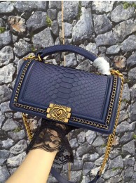 Fake Boy Chanel Flap Shoulder Bag original Snake leather 67086 dark blue HY21720tu77