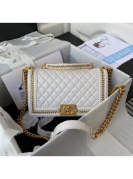 Fake BOY CHANEL HANDBAG Gold-Tone Metal A67086 WHITE HY12627qZ31