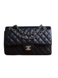 Fake Chanel 2.55 Series Bag Original Black Sheepskin CHA1112 Silver HY16806RY48