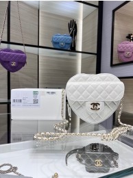 Fake Chanel 2022S Love Heart Original Lambskin Crossbody Chain Bag AS3191Y White HY14632xE84