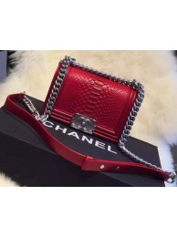 Fake Chanel Boy Flap Shoulder Bag Python Leather A66094 Dark Red HY1636EQ38