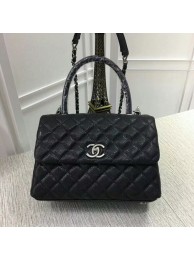Fake Chanel Caviar Leather Black Top Handle Bag 92991 Silver HY12529eZ32