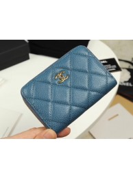 Fake Chanel classic card holder Grained Calfskin & Gold-Tone Metal A69271 Blue HY11902Qv16