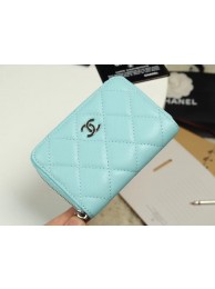 Fake Chanel classic card holder Grained Calfskin & silver-Tone Metal A69271 sky Blue HY334Lh27