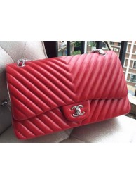 Fake Chanel Classic Flap Bag Red Sheepskin Chevron Quilting A1113 Silver HY5259Sq37
