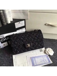 Fake Chanel Classic Handbag Embroidered Tweed & Silver-Tone Metal A01112 Black HY1214eZ32