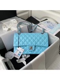 Fake chanel classic handbag Lambskin & silver Metal A01112 light blue HY2822lF58