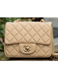 Fake Chanel Classic MINI Flap Bag Apricot Sheepskin A37585 Gold HY4761RY48