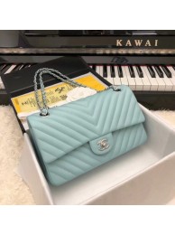 Fake Chanel Classic original Sheepskin Leather Shoulder Bag 1112V Sky blue silver chain HY21825kw88