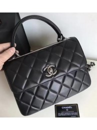 Fake Chanel Classic Top Flap Bag Black Original Sheepskin Leather A92236 Silver HY11171pE71