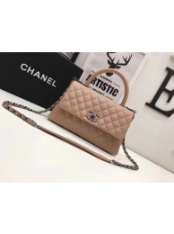 Fake Chanel Classic Top Handle Bag Apricot Original Leather A92991 Silver HY3826EQ38