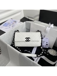 Fake Chanel flap bag Grained Calfskin & Lacquered Metal AS2302 white HY18095Iw51